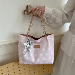 Roze sterrenprint tote tas casual schoudertas forensische handtas met gouden ketting stijlvol.