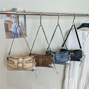 Ρετρό τσάντα ώμου με αγκράφα μόδα vintage hobo τσάντα Y2K στυλ casual δερμάτινη τσάντα