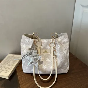 Dames Canvas Tote Tas Met Stijlvol Sterrenprint Ontwerp Grote Capaciteit Casual Schouderhandtas Voor Dagelijks Gebruik