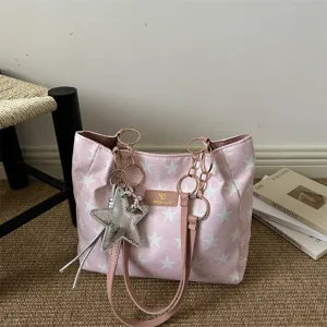 Roze ster print canvas shopper tas casual woon-werk schoudertas dagelijkse mode onderarmtas