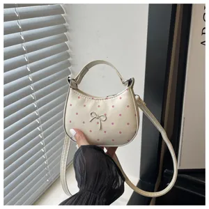 Bolso de mano de media luna con lunares bonito lazo bolso cruzado casual para mujeres