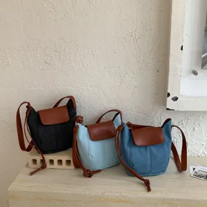 Bolso Balde de Cuero PU para Mujer Retro Color Sólido Casual Bolso Bandolera Moda Commuting Bolso de Hombro
