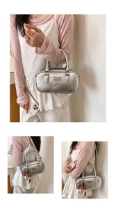 Sac à bandoulière métallique argenté, sac à main tendance en cuir PU pour femme, style quotidien.