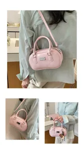 Sac à bandoulière Boston en cuir PU rétro rose pour femme, sac porté épaule élégant.