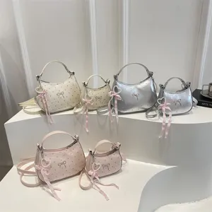 Bolso de mano y bandolera con lunares y lazo para mujer, diseño dulce nuevo modelo bolso