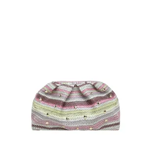 Νέα κομψή υφαντή πλεκτή τσάντα clutch για γυναίκες, σικ ριγέ σχέδιο με χρυσά διακοσμητικά.