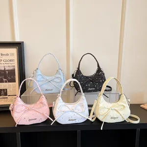 Stylish bow star print hobo dumpling handbag main product showcase view for women fashion.