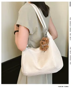 stylish large capacity solid color shoulder crossbody tote bag for women summer commuting