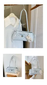 Cute polka dot shoulder bag for women, stylish bow and bear charm handbag for daily use.