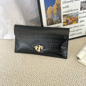 Black pleated envelope clutch bag for women elegant evening handbag stylish minimalist design