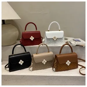 Schicke PU Leder kleine Handtasche mit elegante Stickerei Gitter Design, mehrere Farben.