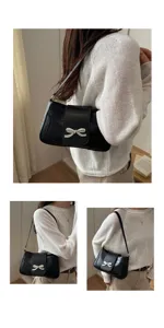 Bolso de hombro negro con lazo de diamantes y textura de cocodrilo elegante mujer.