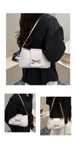 Bolso de hombro chic con lazo de diamantes de imitación, bolso de axila de PU para mujer.