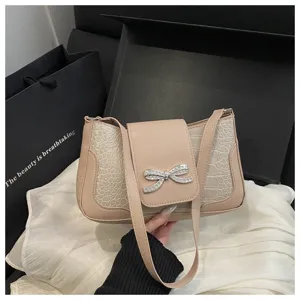 Bolso de hombro elegante para mujer con lazo de estrás, bolso casual de cocodrilo.