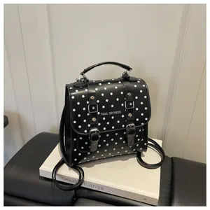 Zaino mini a pois bianco e nero stile college vintage borsa casual da donna alla moda