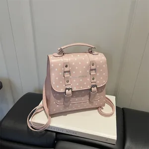 Zaino rosa a pois da donna stile college borsa casual moda pelle PU piccolo zainetto elegante