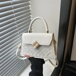 Damen Mode PU Leder Umhängetasche Stickerei Rautenmuster Design Elegante Schulter Handtasche mit Kleeblatt Schloss Klassischer Stil