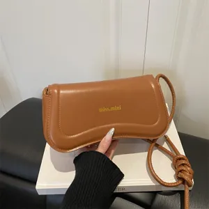 French retro style brown PU leather shoulder bag with chic knot strap for women fashion commuting.