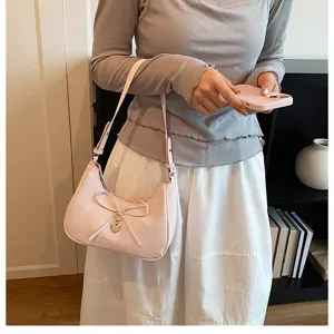 Sac à épaule rose pour femme, joli nœud pendentif cœur sac à main, sac élégant quotidien.