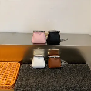 Mini kiss-lock chain crossbody bag cute PU leather coin purse lipstick shoulder bag