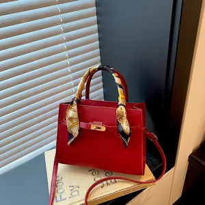 Women Fashion PU Leather Top Handle Shoulder Bag Classic Retro Casual Commuter Crossbody Handbag With Silk Scarf Metal Lock