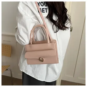Borsa a tracolla in pelle PU rosa da donna, elegante borsa casual con chiusura a girello.