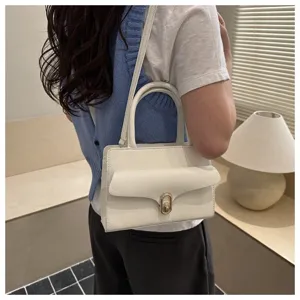 Borsa a mano bianca testurizzata minimalista, borsa a tracolla chic per il lavoro quotidiano.