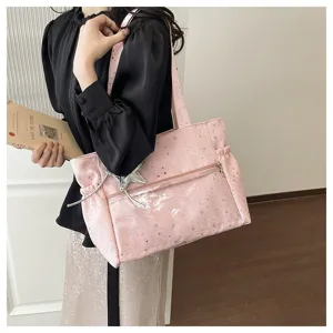 Borsa tote rosa con stampa a stelle da donna, grande borsa a spalla per lavoro e tempo libero.