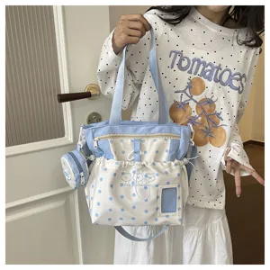 Cute Japanese style polka dot backpack women casual travel shoulder bag sweet design
