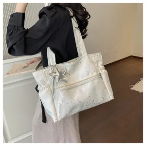 Grande borsa shopper da donna elegante con stampa di stelle, pratica borsa a tracolla per lavoro.