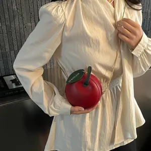 Korean style trendy apple shaped crossbody bag with gold chain strap for women spring new