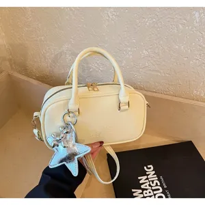 Yellow women handbag stylish PU leather shoulder bag casual square crossbody bag detail view