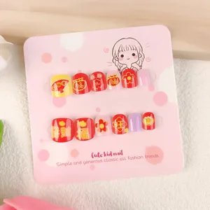 Uñas postizas para niños bonitas estilo dopamina dibujos animados kit de manicura