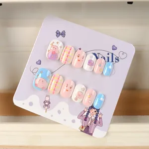 Bonito juego de uñas postizas para niños, 12 piezas pegatinas de arte de uñas dopamina.