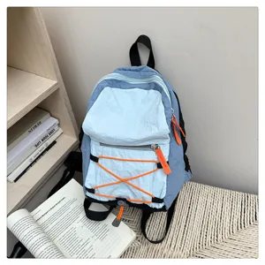 Japanese ins style mini backpack cute casual travel daypack with vibrant orange drawstring cords.