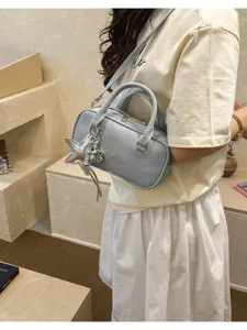 Korean style fashion women handbag shoulder crossbody bag light blue pu leather retro style