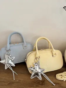Korean Style PU Leather Women Handbag Minimalist Small Square Bag Fashion Single Shoulder Crossbody Bag With Pendant