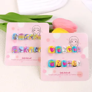 Uñas postizas para niños bonitos dibujos animados consejos de arte de uñas 12 piezas