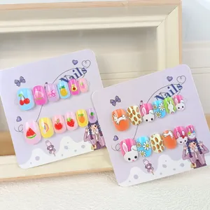 Uñas postizas para niños estilo de dibujos animados lindo estilo dopamina set de 12 vista principal