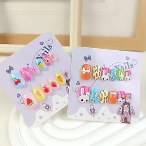 Uñas postizas para niños 12 pz lindo dibujo animado estilo dopamina pegatinas de uñas.