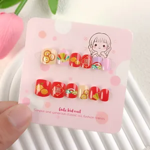 Niños año nuevo chino uñas postizas bonitas adhesivas conjunto de arte de uñas para niños
