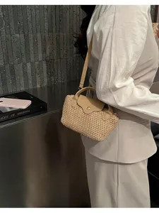 Gedetailleerd overzicht van de mini stro geweven schoudertas voor dames, ideaal voor de zomer.