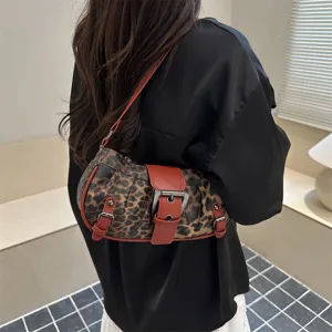 Bolso de hombro con estampado de leopardo elegante para mujer bolso de media luna