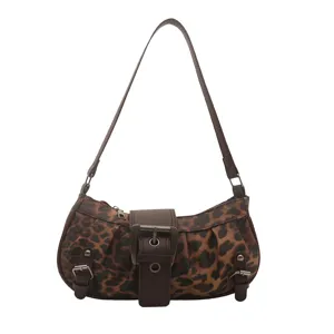 Bolso de hombro de mujer con estampado de leopardo, bolso elegante de media luna.