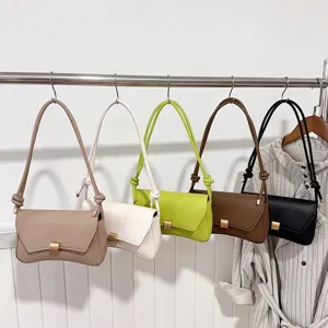 Borsa a tracolla alla moda monocolore con manico annodato, borsa quadrata versatile in PU.