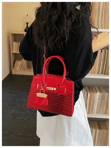 Red crocodile pattern splicing women shoulder bag luxury fashion trend crossbody handbag