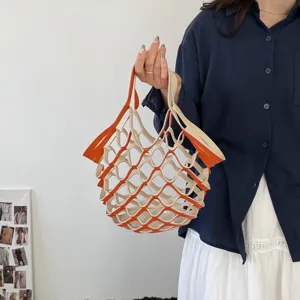 Stylish leather mesh tote bag, chic cutout casual handbag, lightweight minimalist folding purse for women
