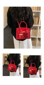 Red crocodile patch shoulder bag detailed view, luxury style handbag for women fashion.