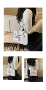 Stylish contrast color shoulder bag for women, premium crocodile pattern PU leather handbag.