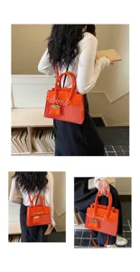 Orange contrast texture handbag, stylish top handle shoulder bag for women daily wear.
